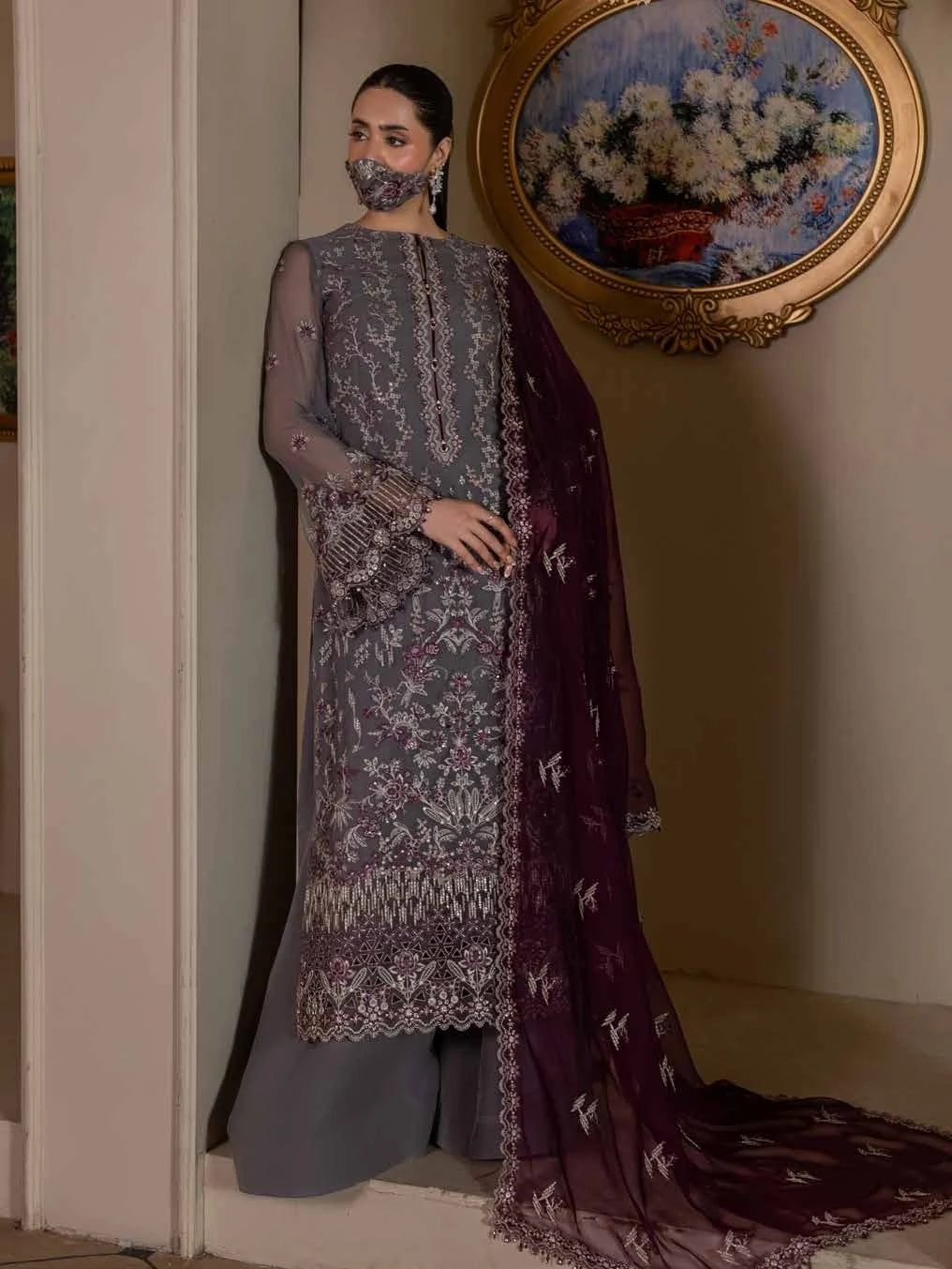 Chandani Kuch Khas By Flossie Premium Chiffon 3pc Unstitched Suit - CH-109