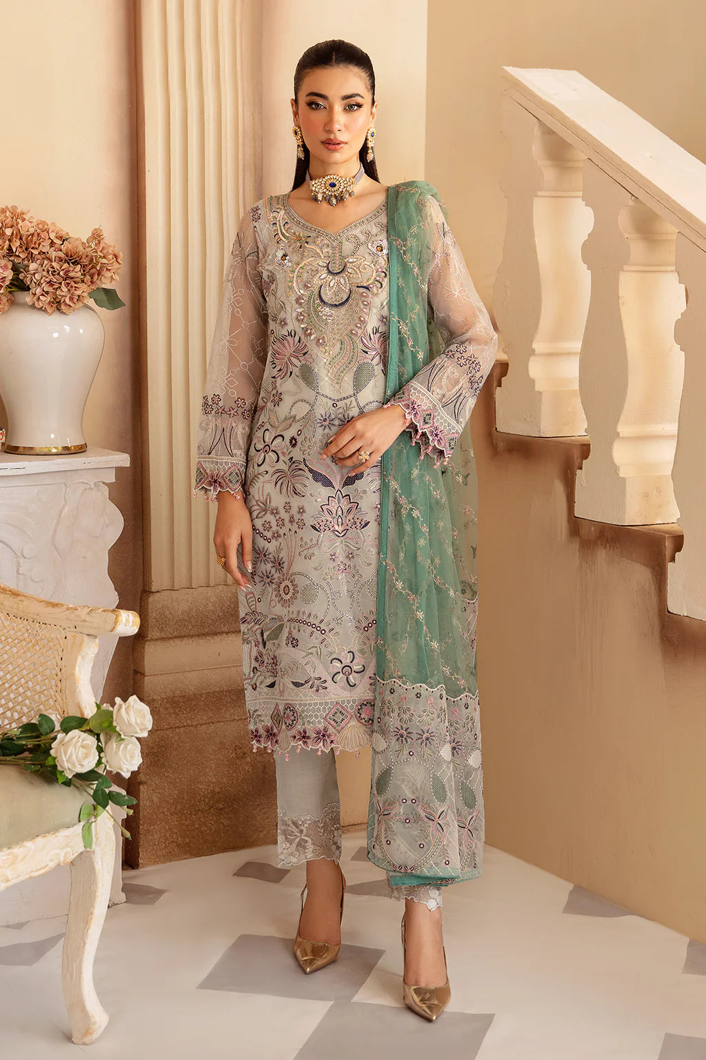 M-1202 | Ramsha Minhal Organza Collection Vol 12