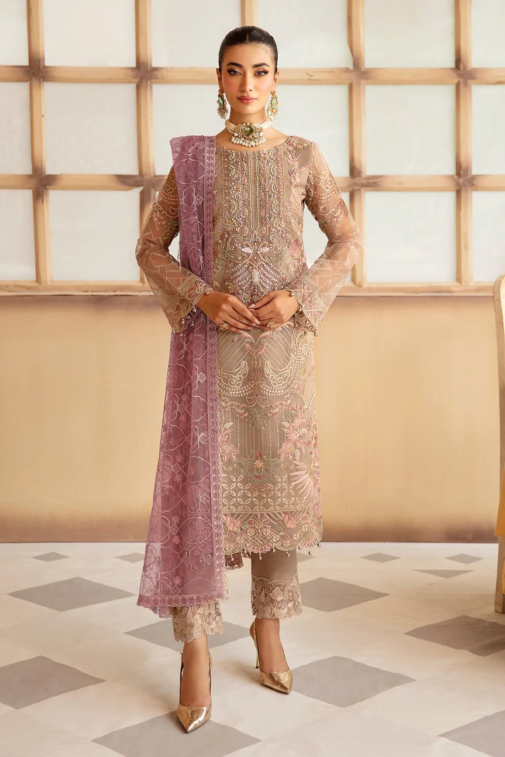 M-1206 | Ramsha Minhal Organza Collection Vol 12