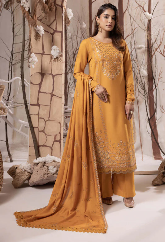 Irina D02 - Classic Black Embroidered Peach Wool 3-Piece Unstitched Suit | Humdum Winter