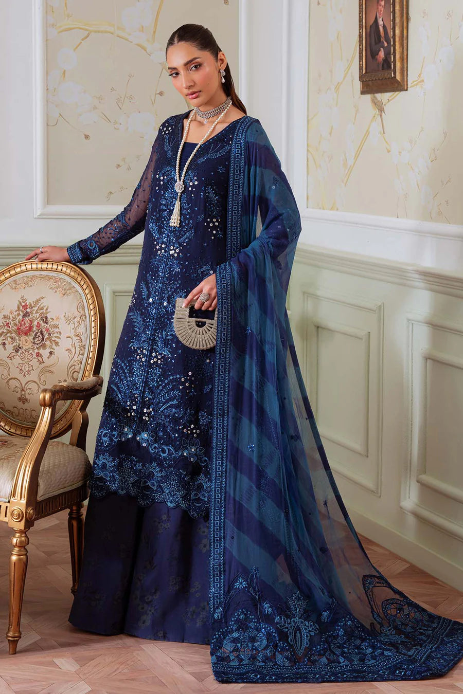 Nureh NEL-79  Embellished Embroidered Chiffon Unstitched Luxury Suit