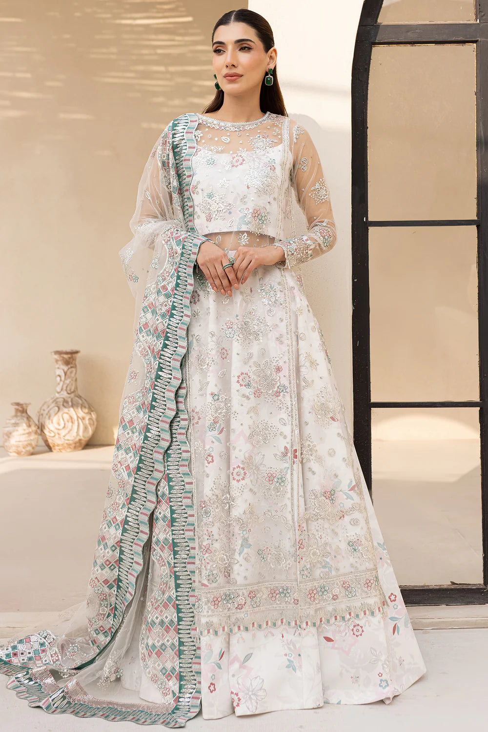 Farasha Moonlight Mist | Luxury Embroidered Net Formal Suit