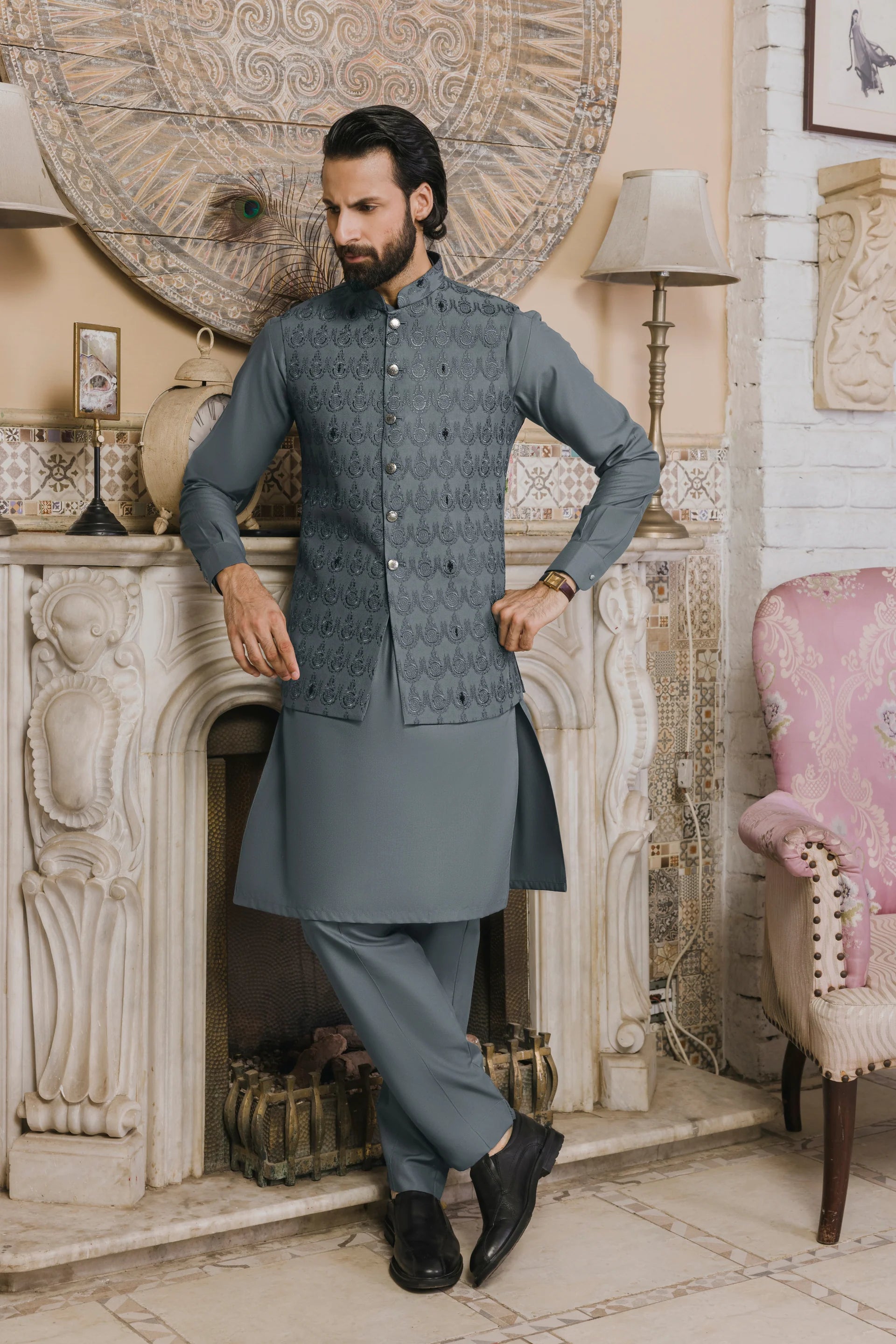 Nayab Wash & Wear With Waistcoats D-07 | Chawla Fabrics