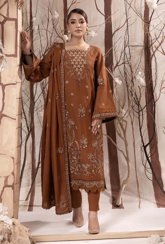 Irina D06 - Elegant Embroidered Peach Wool 3-Piece Unstitched Suit | Luxurious Winter Collection by Humdum