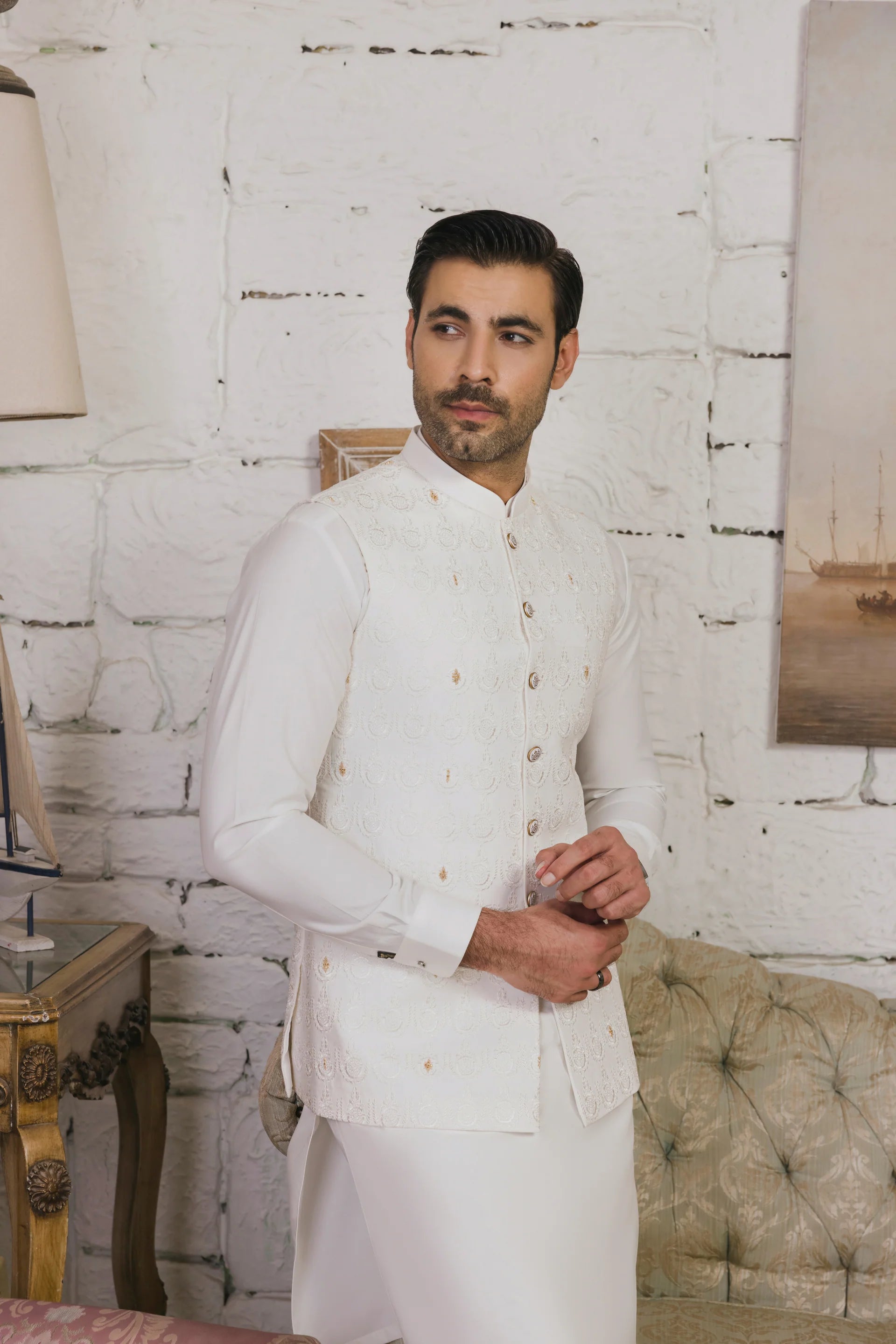 Nayab Wash & Wear With Waistcoats D-08 | Chawla Fabrics