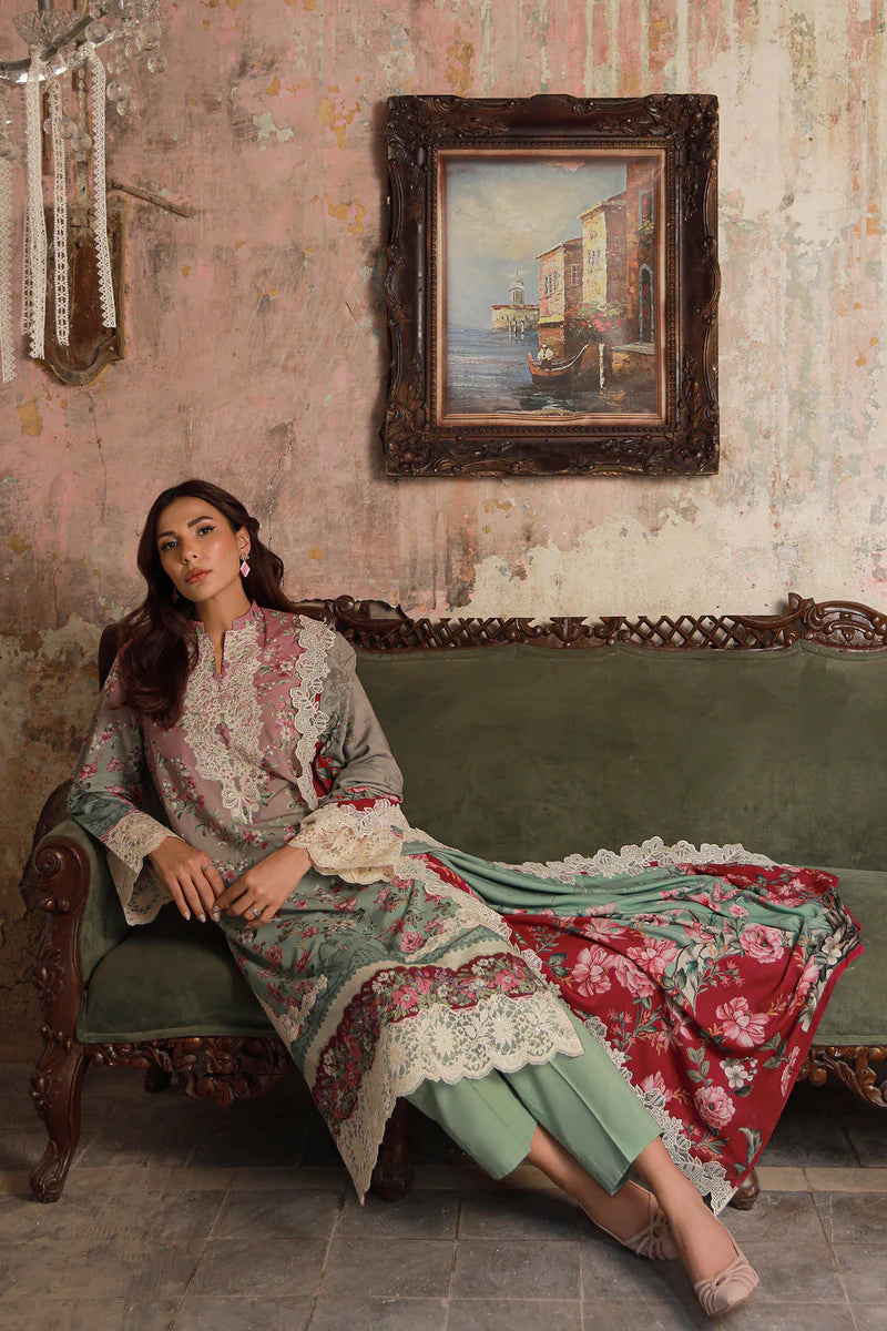 Sahar Winter '25 - Aurora Bloom (Green) Embroidered & Printed Cotton Viscose Suit