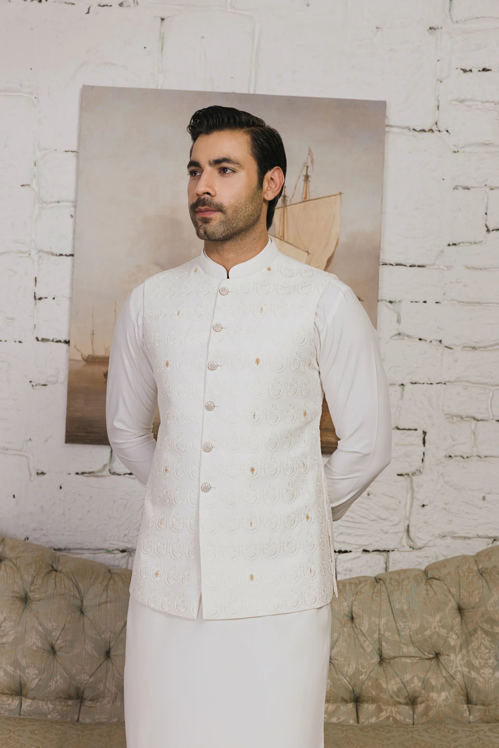 Nayab Wash & Wear With Waistcoats D-08 | Chawla Fabrics