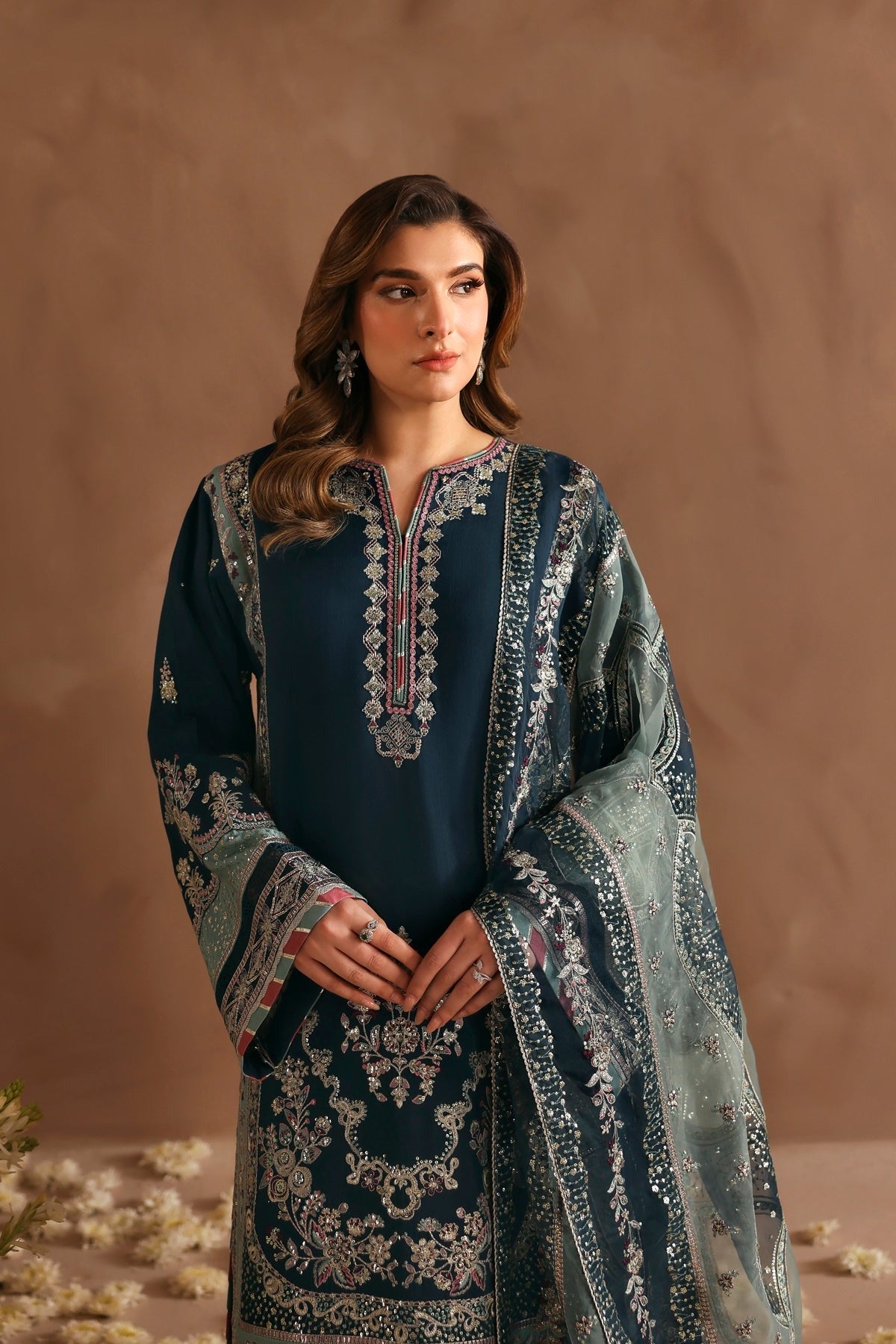 Neorah by Xenia D-09 ABAN | Formals Unstitched Raw Silk Embroidered 3 Piece Suit XE26UN - Festive Collection