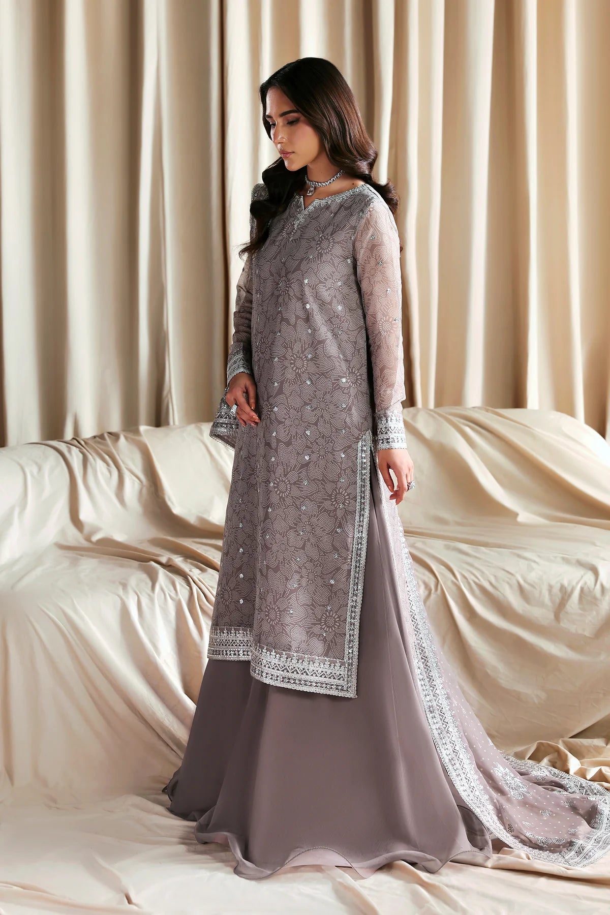 Zarif Siraya Printed Formal Unstitched 3Pc Chiffon Suit - SITARA