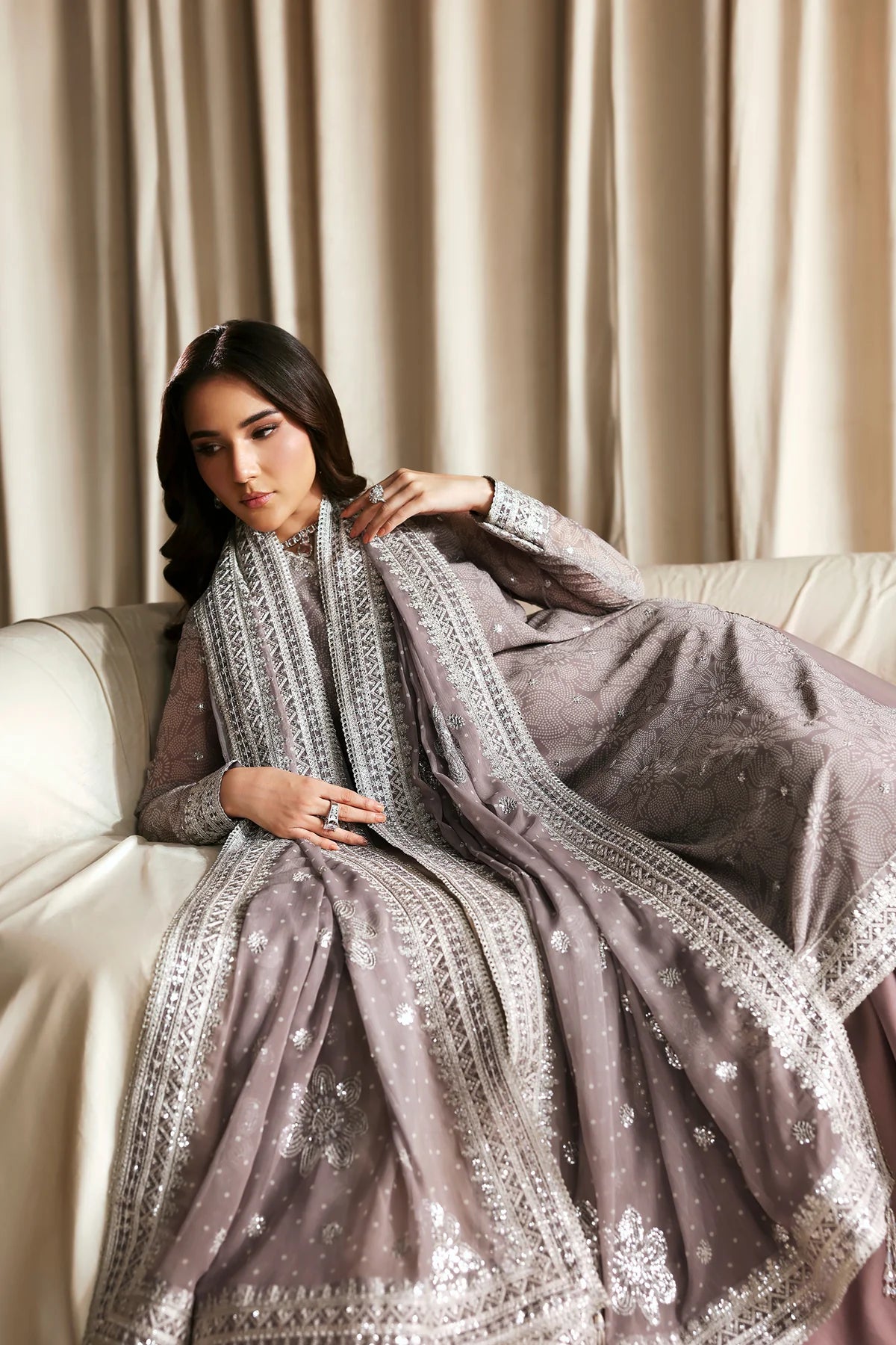 Zarif Siraya Printed Formal Unstitched 3Pc Chiffon Suit - SITARA