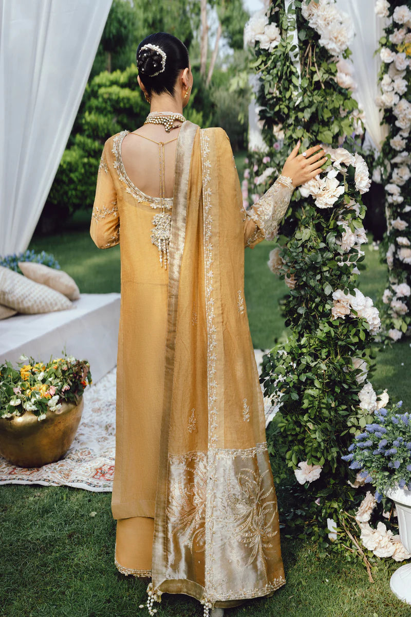 Misha - Mustard Handwork Embroidered Cotton Net & Zari Organza Luxury Formal Unstitched Suit  Rang Rasiya