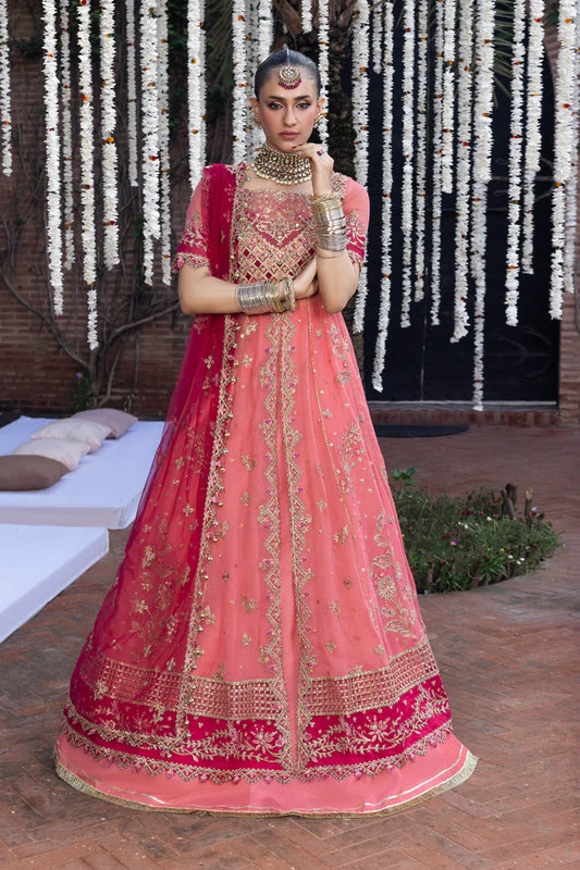 Narmeen - Elegant Peach Handwork Embroidered Organza & Chiffon Formal Unstitched Suit | Rang Rasiya