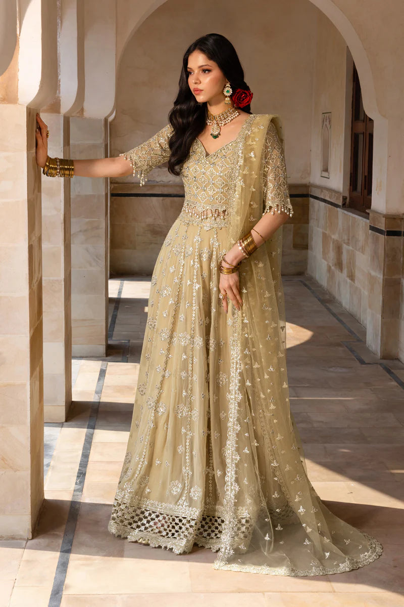 Rang Rasiya Zaiena - Amber Gold Embroidered Chiffon Formal Suit (Unstitched)