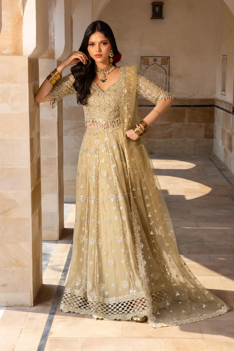 Rang Rasiya Zaiena - Amber Gold Embroidered Chiffon Formal Suit (Unstitched)