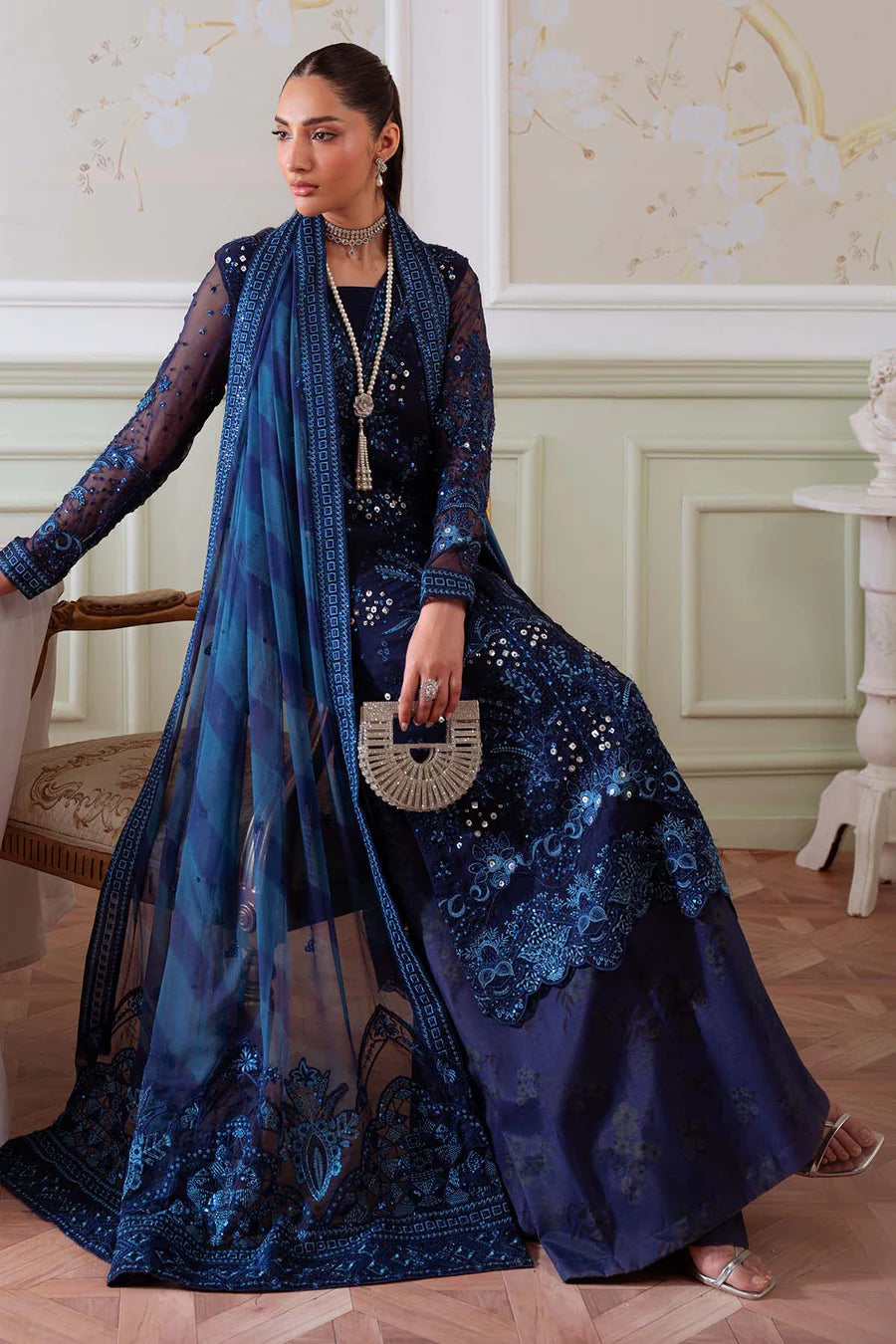 Nureh NEL-79  Embellished Embroidered Chiffon Unstitched Luxury Suit