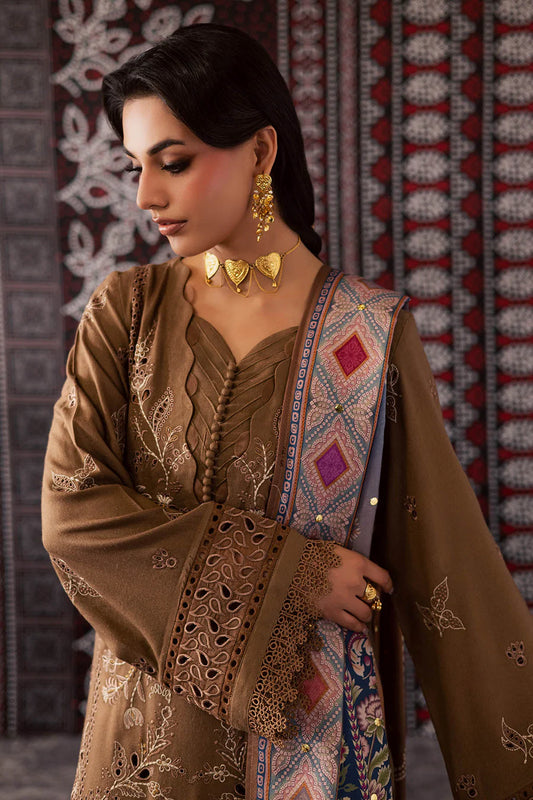 NUREH – NE-205 | Embroidered Chikankari Leather Peach 3-Piece Unstitched Winter Suit
