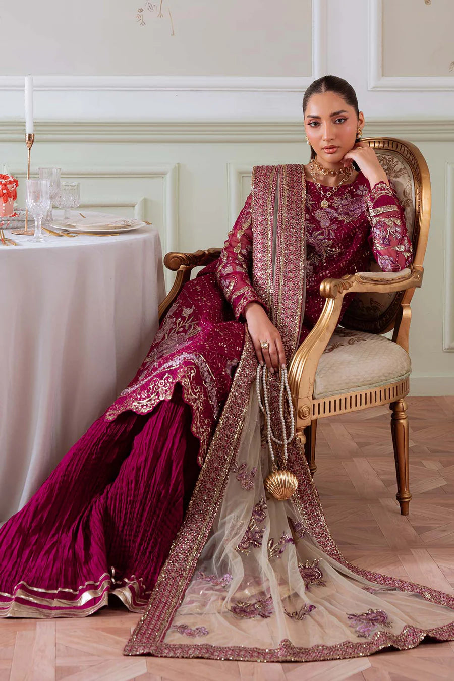 Nureh by FLANORA  NEL-78 Luxury Embroidered Organza Unstitched Suit with Net Dupatta