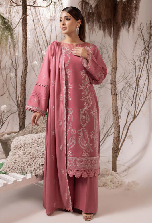 Irina byHumdum Irina D04 - Embroidered Peach Wool 3-Piece Unstitched Suit