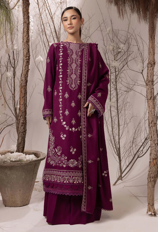 Irina D09 - Luxury Embroidered Peach Wool 3-Piece Unstitched Suit with Shawl | Humdum Winter Collection