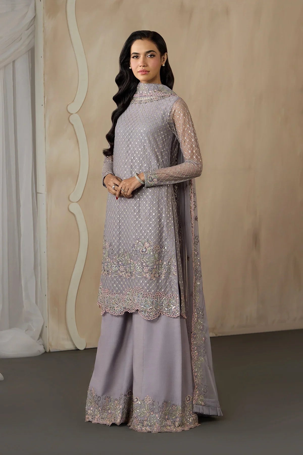 Zarif "REEYA (ZRF-DK-04 ) Sequins Embroidered Net 3-Piece Festive Collection
