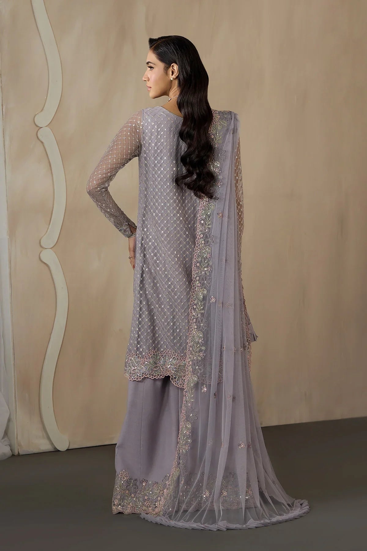 Zarif "REEYA (ZRF-DK-04 ) Sequins Embroidered Net 3-Piece Festive Collection