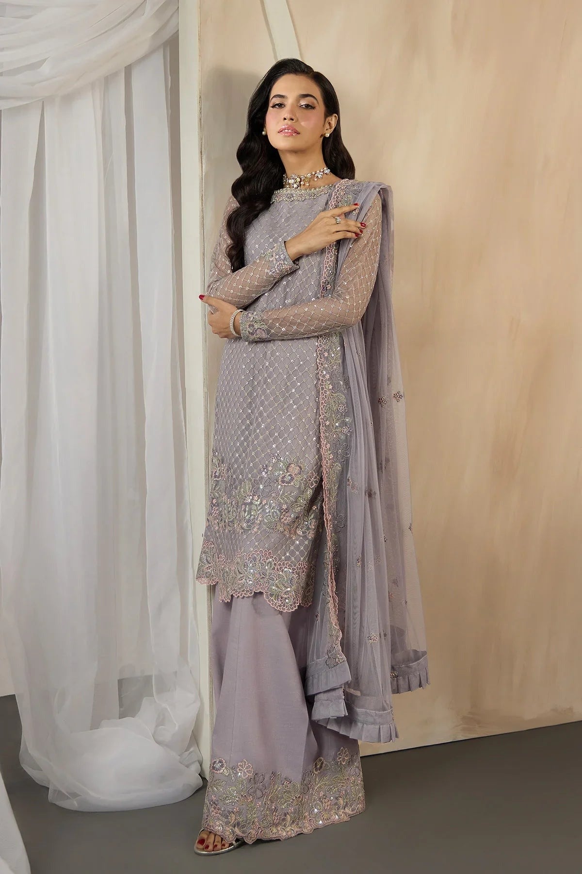 Zarif "REEYA (ZRF-DK-04 ) Sequins Embroidered Net 3-Piece Festive Collection