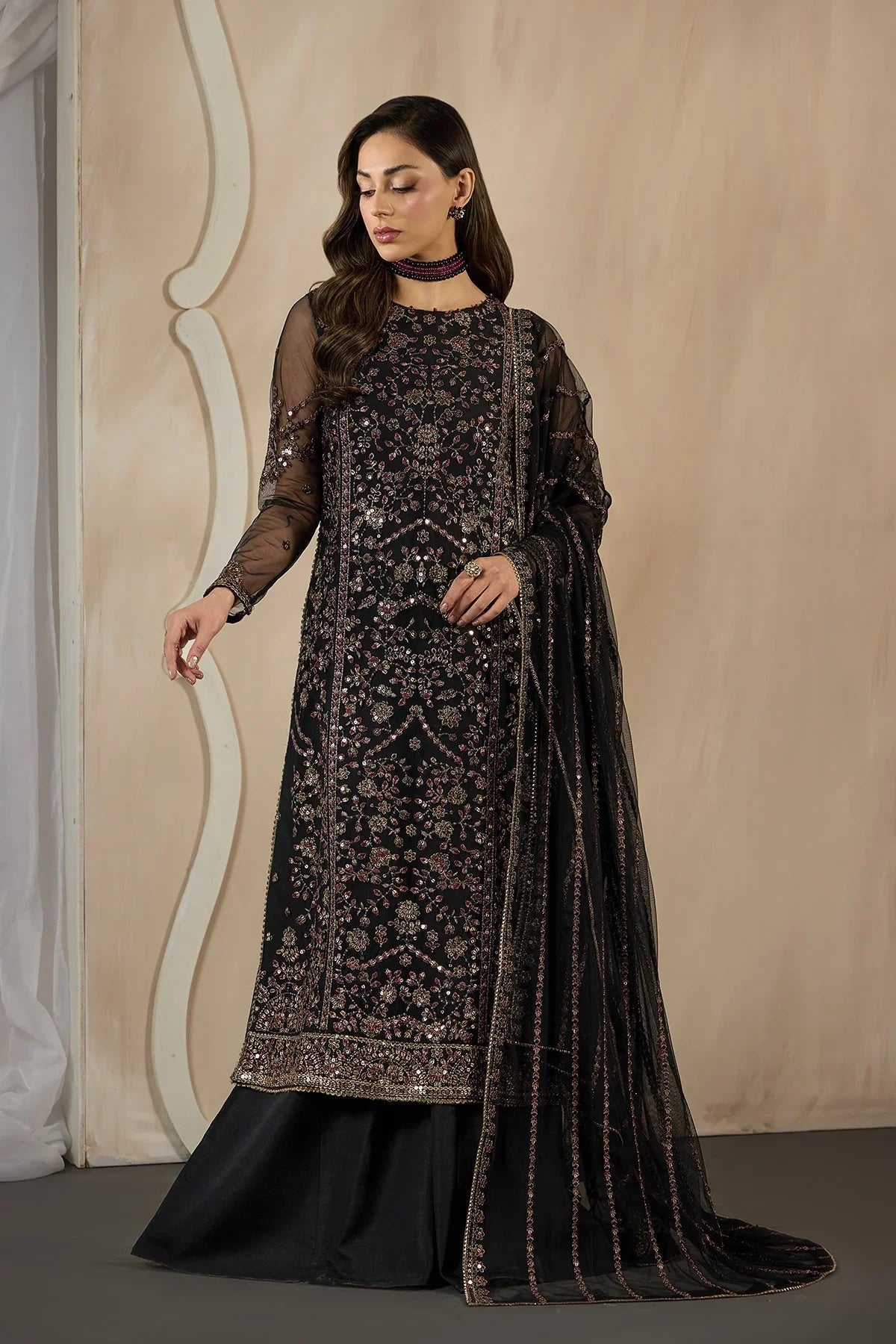 Zarif "ASTER" (ZRF-DK-03) Sequins Embroidered Net 3-Piece Festive Collection