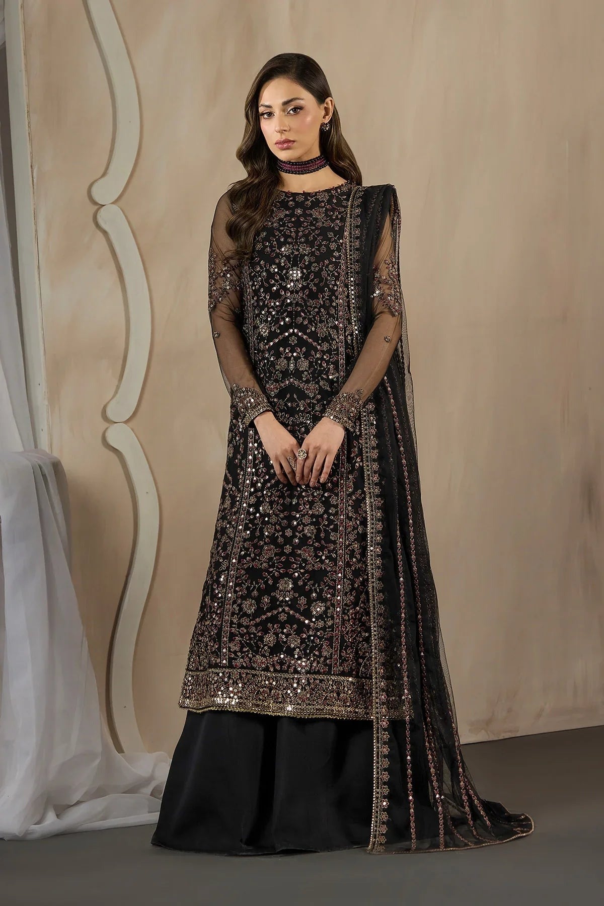 Zarif "ASTER" (ZRF-DK-03) Sequins Embroidered Net 3-Piece Festive Collection