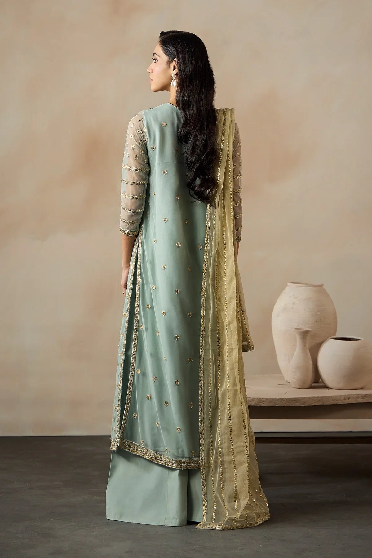 Zarif "AZHARA" (ZRF-DK-02) Sequins Embroidered Net 3-Piece Festive Collection