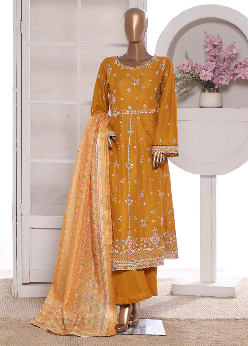 3 Piece Embroidred Stitched Lawn Frock with Trouser & Dupatta | BS-07
