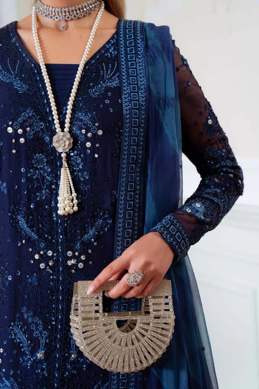 Nureh NEL-79  Embellished Embroidered Chiffon Unstitched Luxury Suit