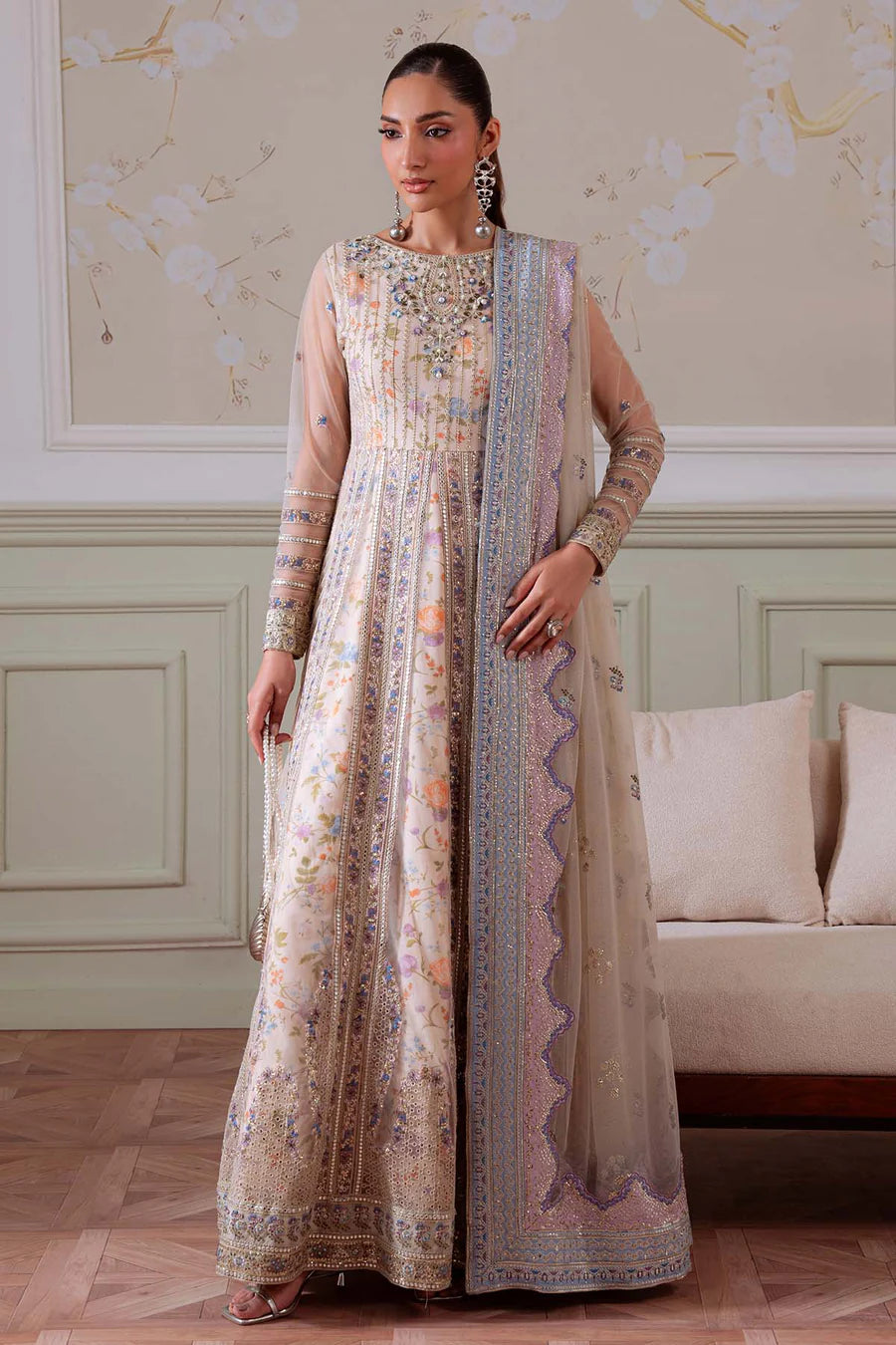 Nureh NEL-80  Premium Heavily Embroidered Net Unstitched Formal Suit