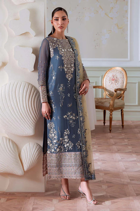Nureh NEL-82 | Embellished Chiffon Suit with Embroidered Net Dupatta (Unstitched)