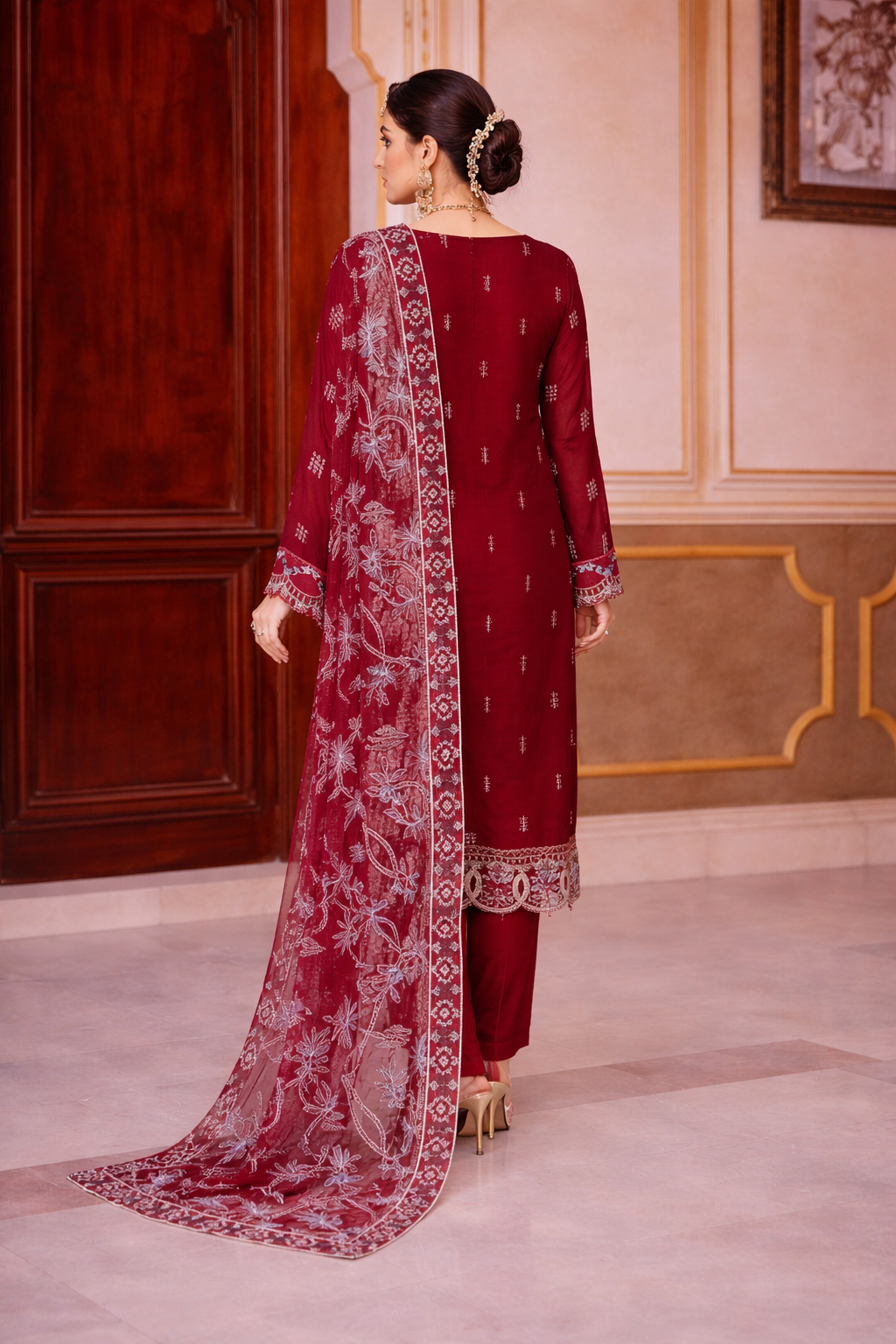 Ramsha Rashmi WC-512 – Embroidered Chiffon Shirt with Dupatta & Grip Trouser (3 Piece Suit)