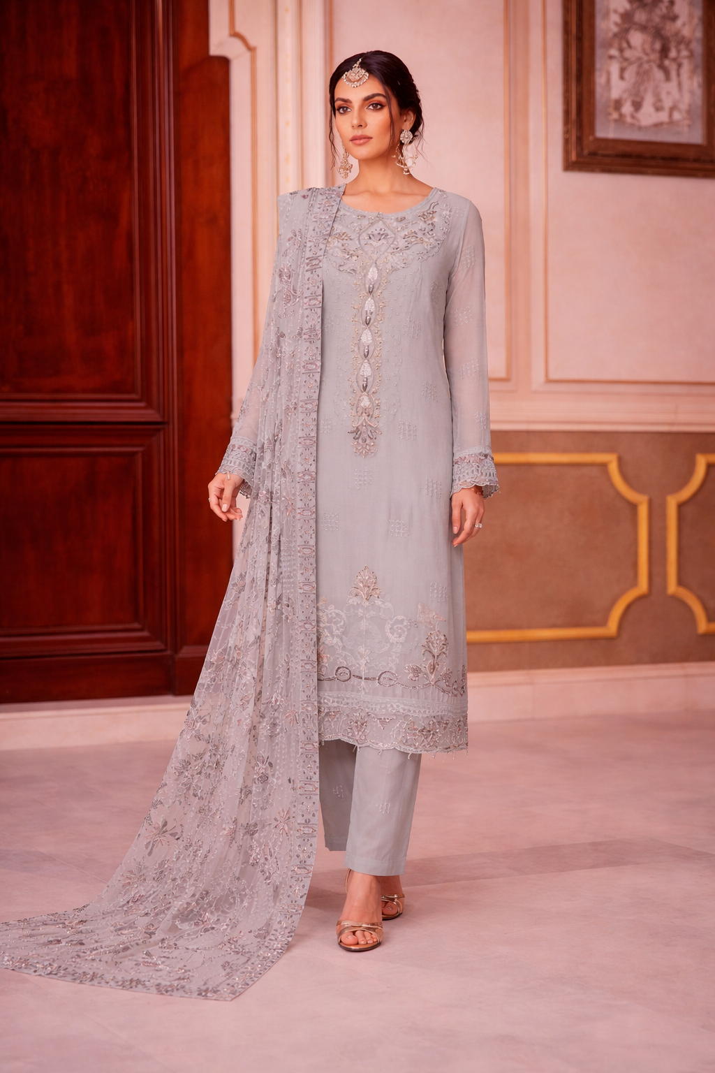Ramsha Rashmi WD-512 – Embroidered Chiffon Shirt with Dupatta & Grip Trouser (3 Piece Suit)