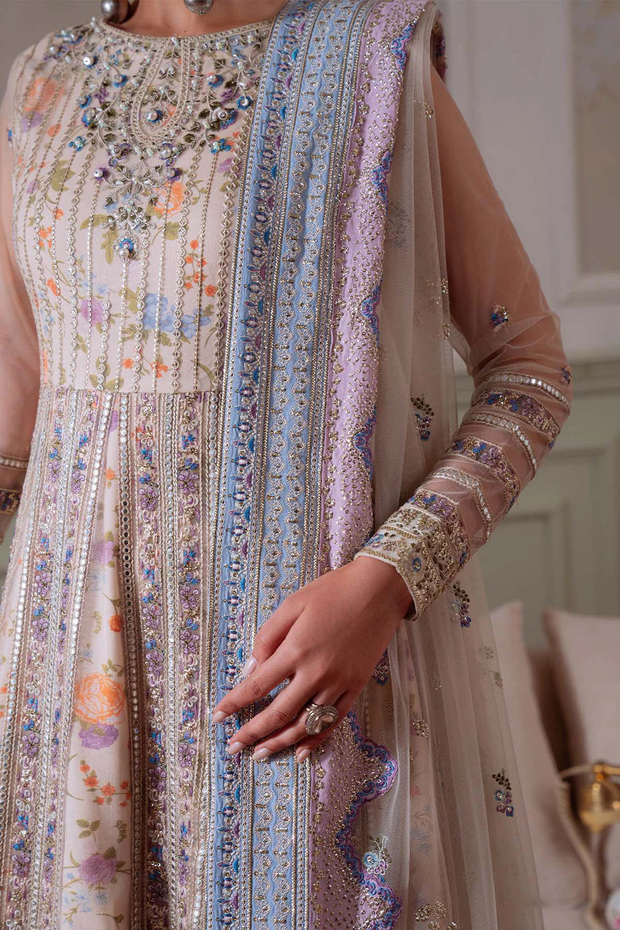 Nureh NEL-80  Premium Heavily Embroidered Net Unstitched Formal Suit