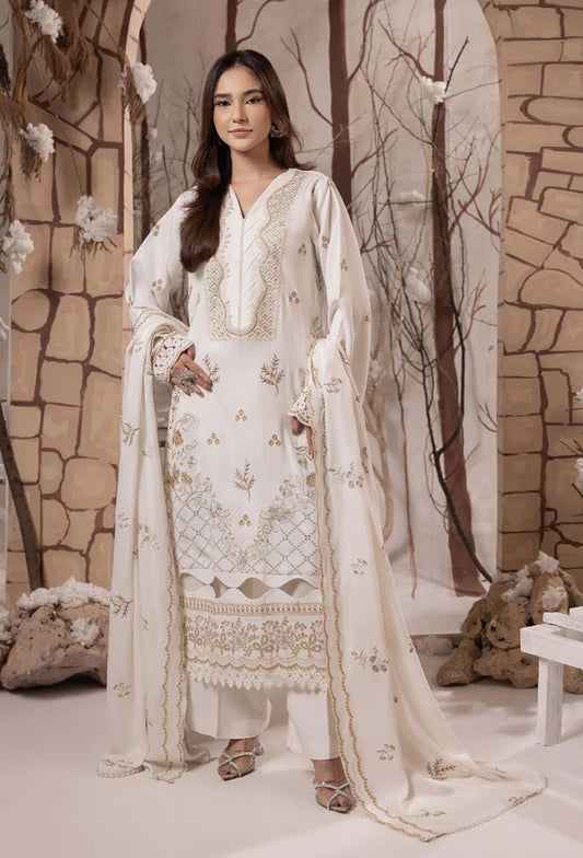 Irina D07 - Premium Embroidered Peach Wool 3-Piece Unstitched Suit | Humdum Winter Collection