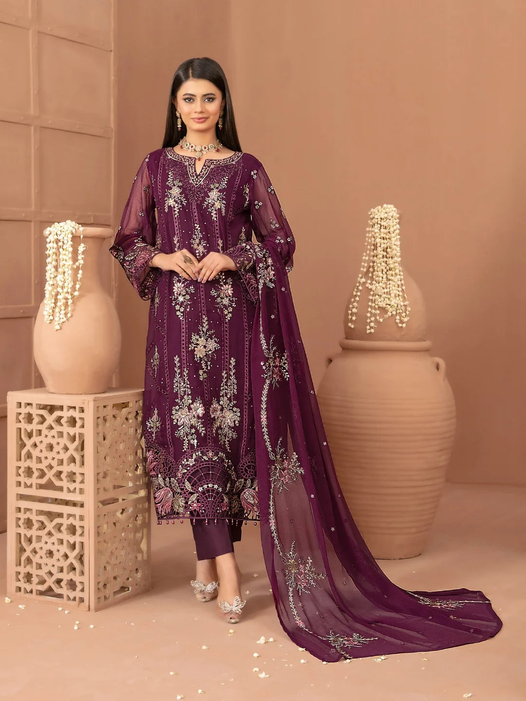 Tawakkal Fabrics Imsaal Embroidered Fancy Chiffon Suit (D-4261)