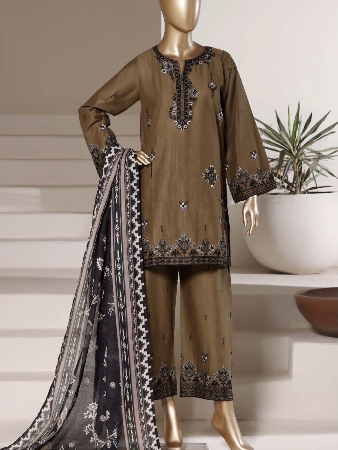 Eclair By Sada Bahar Stitched 3 Piece Emb Lawn Vol-02 Suit-D-799-OLIVE