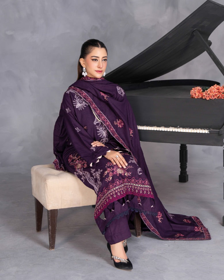 Airjet Fancy Wool Embroidered Suit with Wool Dupatta | Alif Volume 543