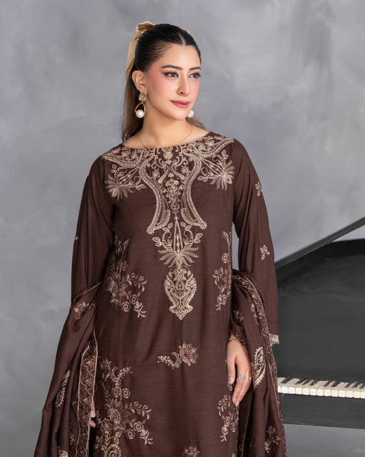 Airjet Fancy Wool Embroidered Suit with Wool Dupatta | Alif Volume 543