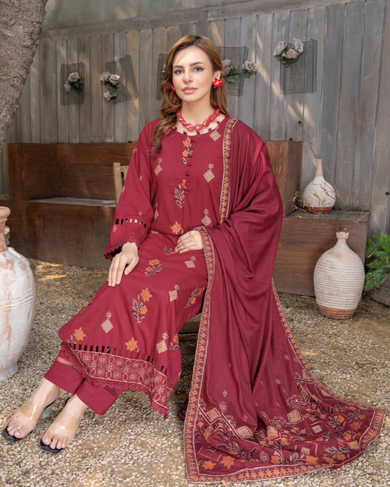 Airjet Fancy Wool Sparkel Embroidered Suit | Alif Vol-527  (Design - 07)