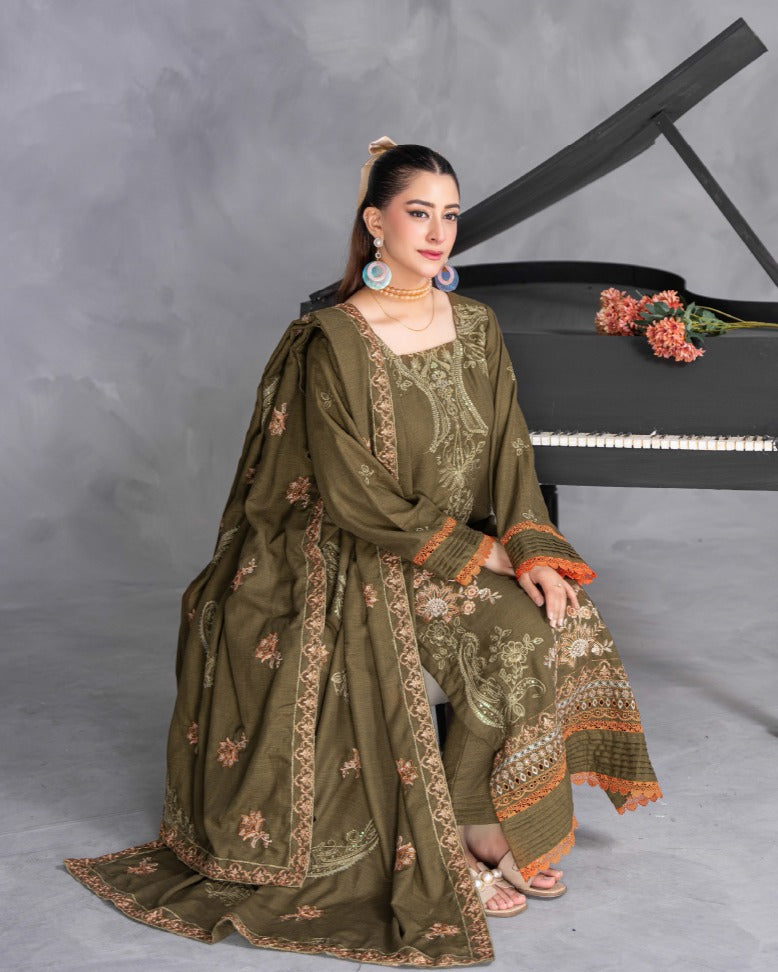 Airjet Fancy Wool Embroidered Suit with Wool Dupatta | Alif Volume 543
