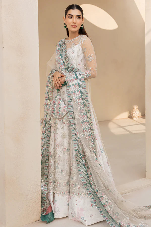 Farasha Moonlight Mist | Luxury Embroidered Net Formal Suit