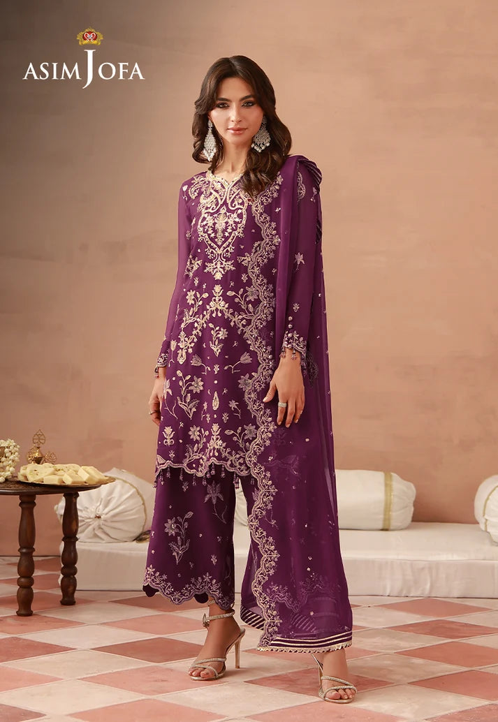 AJULFH-08 Embroidered Chiffon Unstitched 3 Pcs | ASIM JOFA