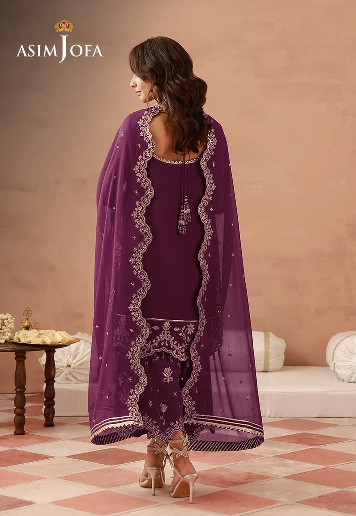 AJULFH-08 Embroidered Chiffon Unstitched 3 Pcs | ASIM JOFA