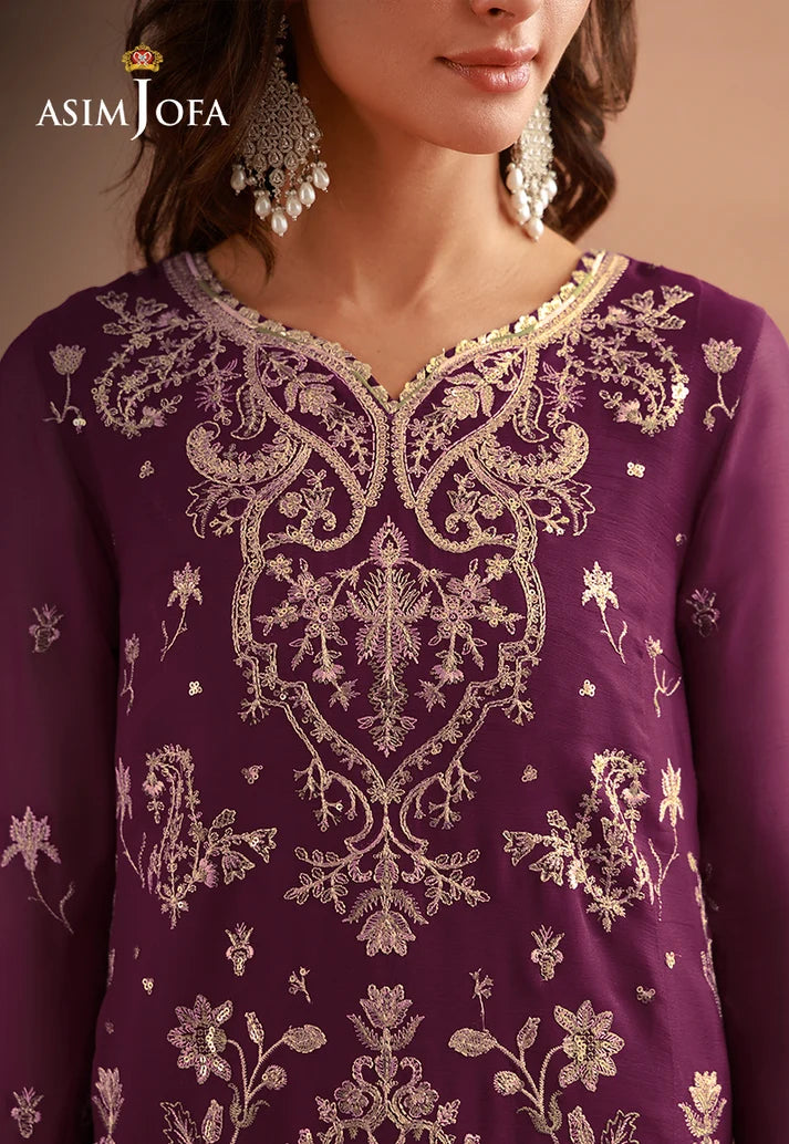 AJULFH-08 Embroidered Chiffon Unstitched 3 Pcs | ASIM JOFA