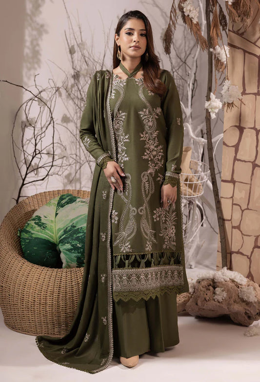 Irina D08 - Elegant Embroidered Peach Wool 3-Piece Unstitched Suit with Shawl | Humdum Winter Essential