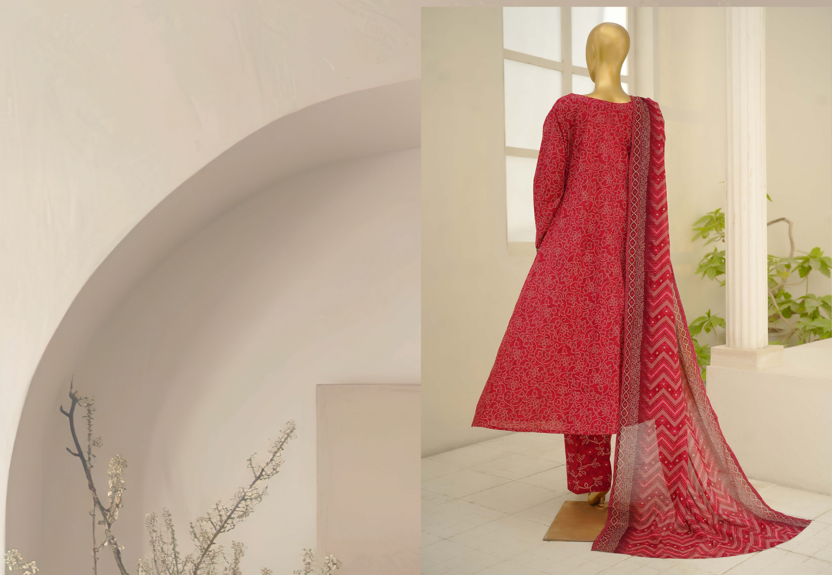 3 Piece Embroidred Stitched Lawn Frock with Trouser & Dupatta | BS-02
