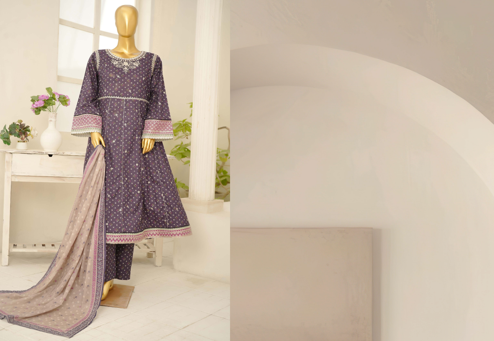 3 Piece Embroidred Stitched Lawn Frock with Trouser & Dupatta | BS-03